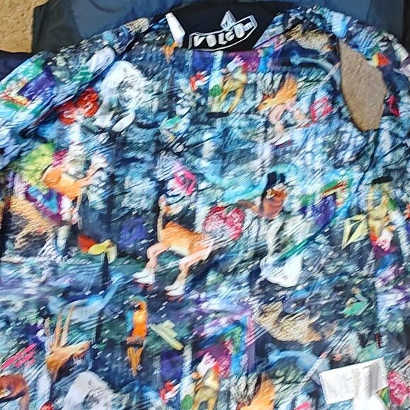 Volcom Down Puffer Vest Women's Large Hooded Sleeveless Printed Lining Black - Picture 5 of 11